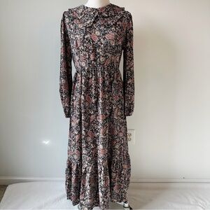 Qed London Nasty Gal NWT Black Paisley Printed Collar Midi Dress, size 12